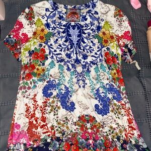 Johnny Was Blue and Red Floral Short Sleeve Top